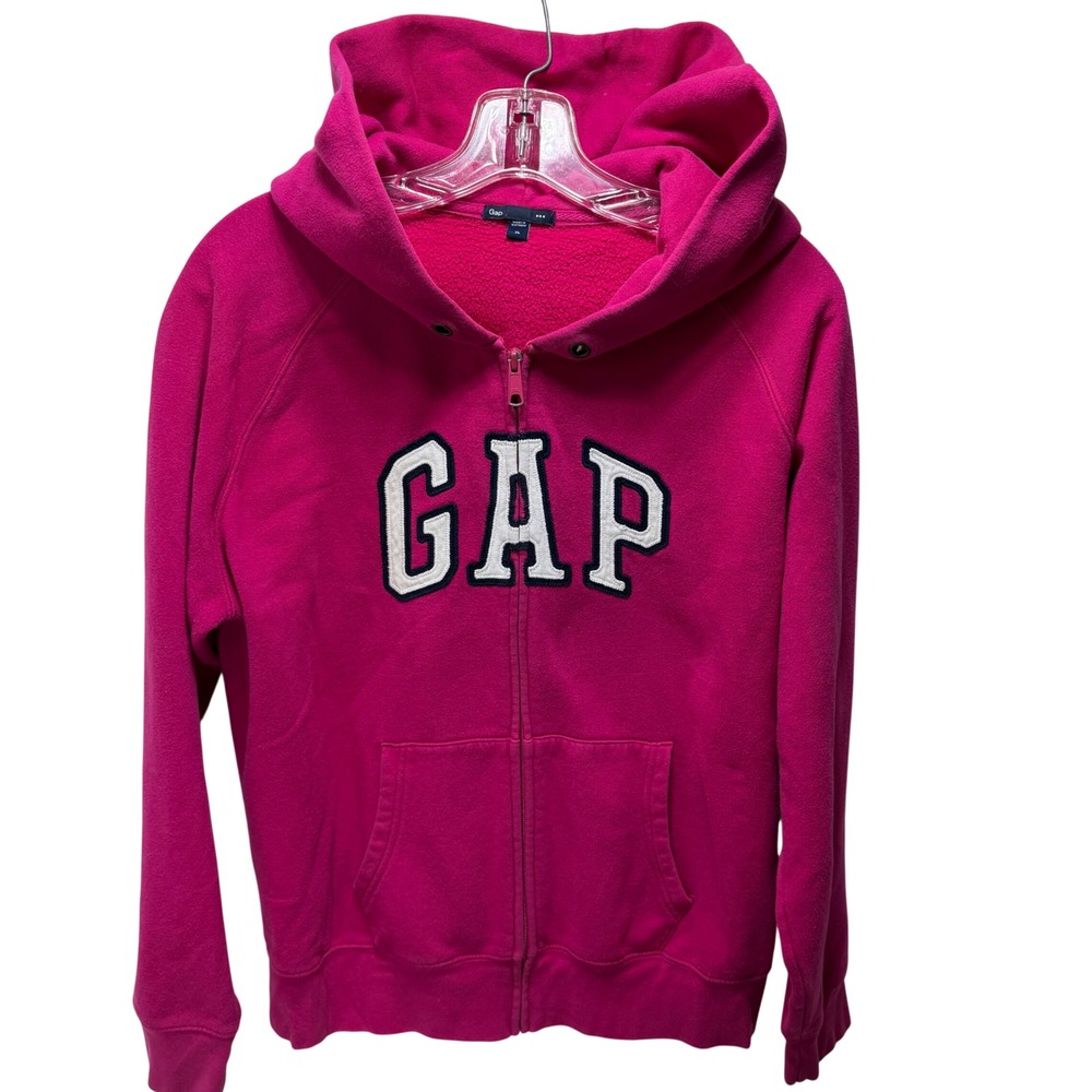Gap XL Womens Hot Pink Full Zip Hoodie Magenta Fleece Sweatshirt Pockets XL